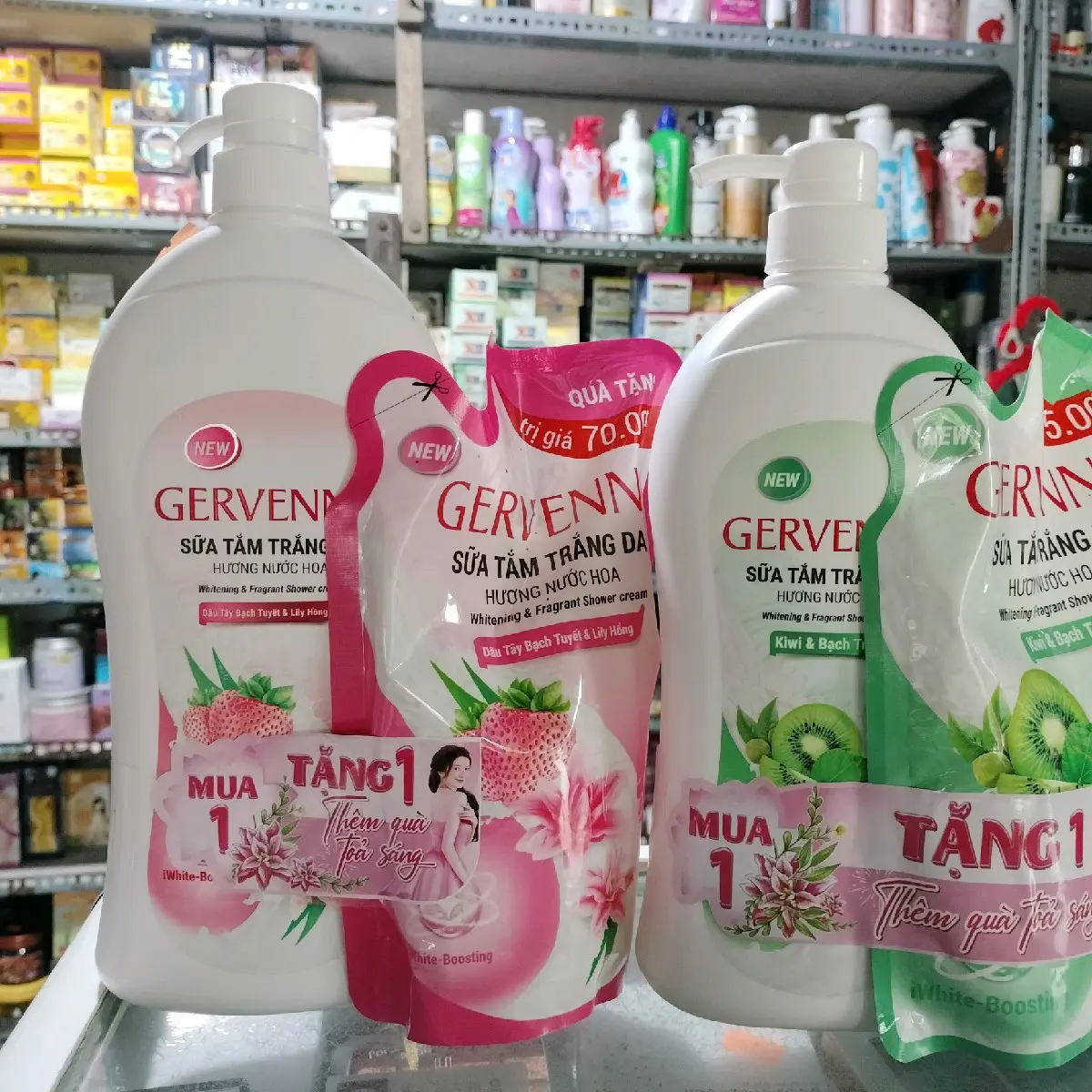 sữa tắm GerVenne 900g tặng thêm 300g , 1.2l kèm 1 túi sữa tắm 600g.