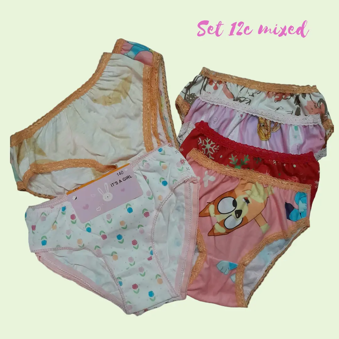 Set 12 quần chip tam giác cotton hoạ tiết bé gái từ 10-30kg siêu xinh (mix nhiều hình)