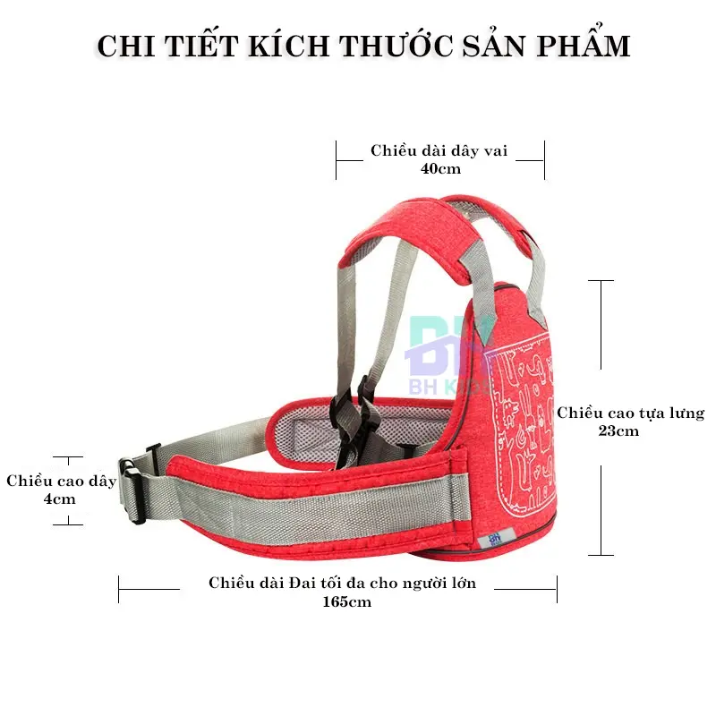 Đai đi xe máy BH Kids an toàn cho bé (từ 1 đến 10 tuổi), chống bụi bẩn, thoáng khí, chắc chắn, phát sáng ban đêm Địu 6