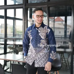 Setangkai Donker Kemeja Baju Batik Pria Motif Katun Premium Lengan Panjang Pendek Cowok Fit Mewah Nyaman Hem Biru Donker