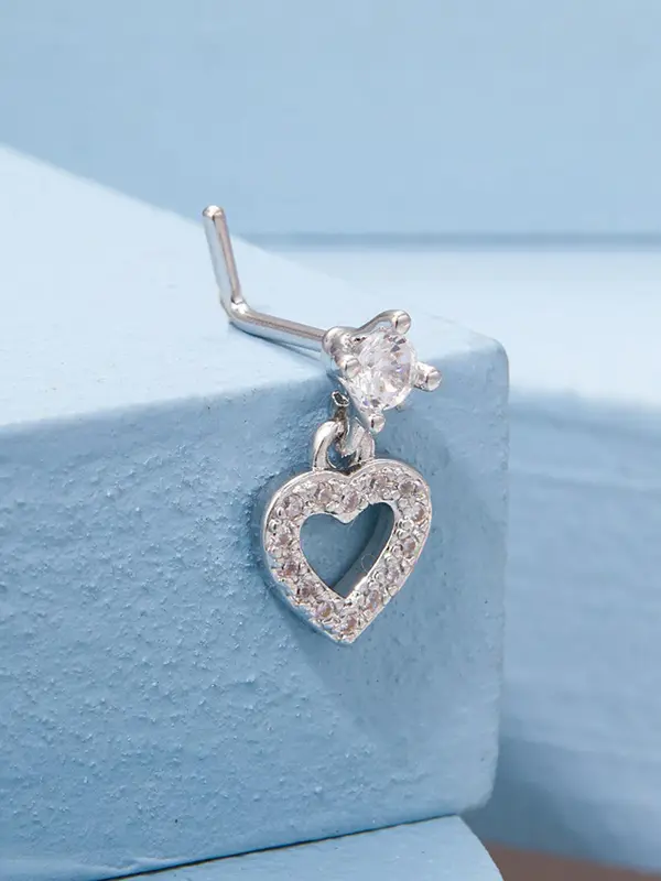 Cute Heart & Butterfly Decor Nose Stud, Stainless Steel Nose Stud Ring Set, L Shape Nose Studs, Spiral Nose Screw Stud Pack, Different Size Nose Ring Set 6