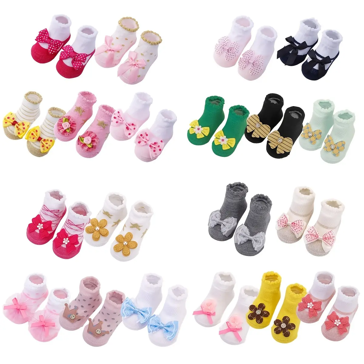 5-Pack of Adorable Baby Girl Cotton Socks with Flower Bowknots - Perfect for Toddlers!