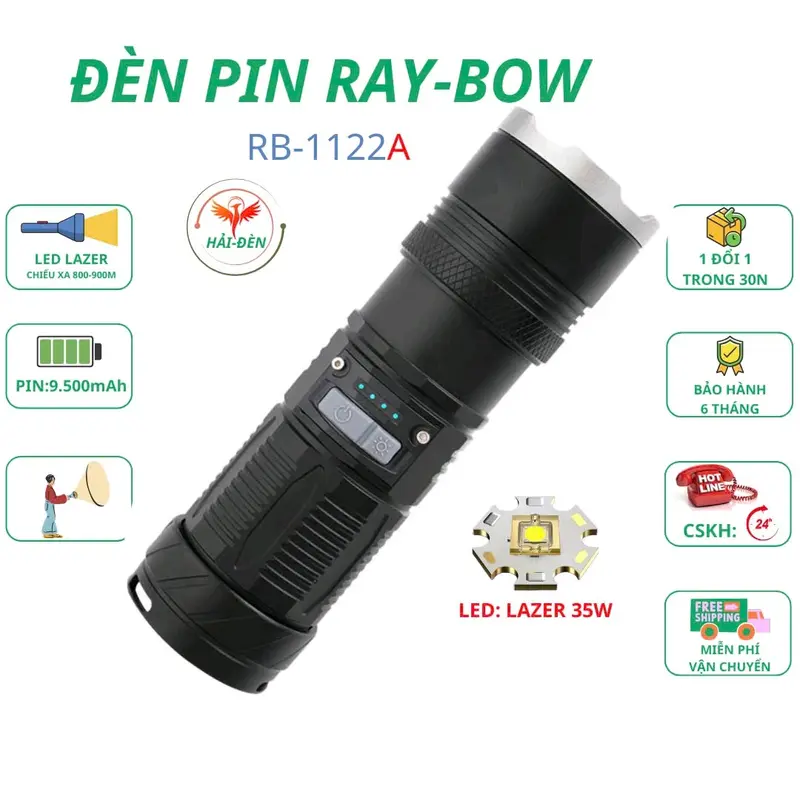 Đèn pin [ 1122A ] cầm tay siêu sáng 2024 chiếu xa 700 mét ZOOM xa gần chống nước sạc ngược cho điện thȯại, Pin 18650*3 - Dung lượng ~ 8000 mah... 0