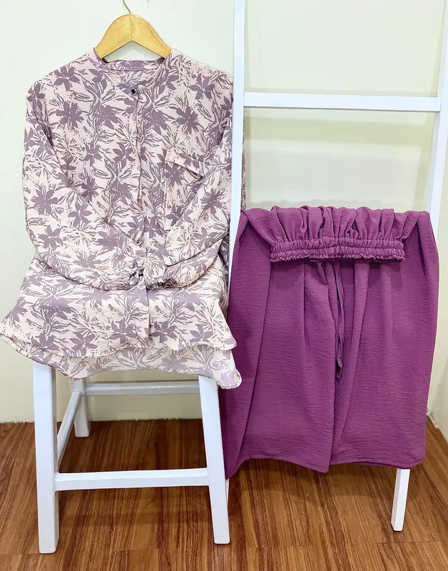 FIRA SET MOTIF l CRINKLE CEY AIRFLOW Premium Polos Baju Panjang Celana Wanita 1