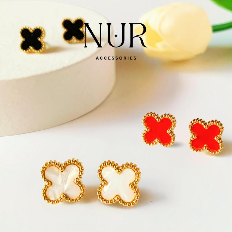 Bông Tai Titan, Hoa Tai Titan Hoa 4 Cánh Nhiều Màu Viền Đá Phụ Kiện Trang Sức Nữ Nur Accessories Women Voi 0