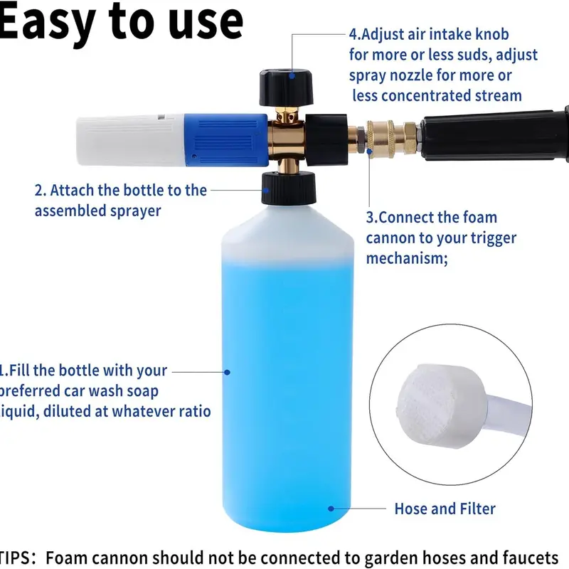 High Pressure Foam Cannon, Dual Adjustable Nozzle Snow Wash Cannon with Bottle, Professional Car Foam Cannon Fits Most Pressure Washing 4