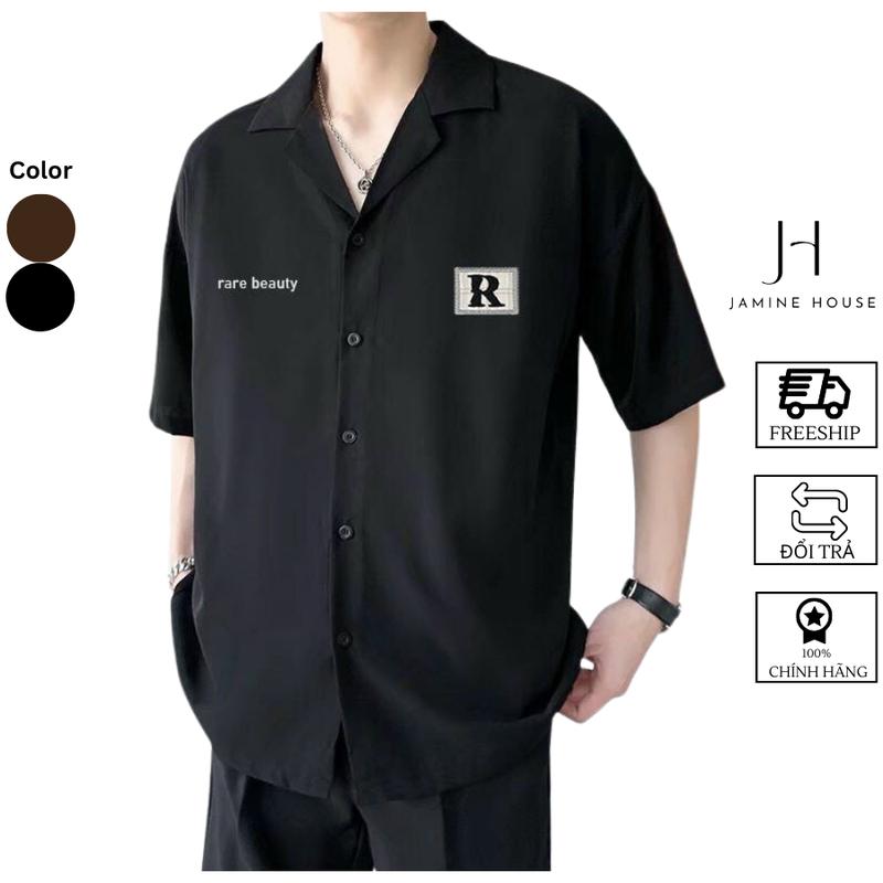 Áo Sơ Mi Cổ Vest Nam Nữ JAMINE HOUSE LOGO thêu chữ R Menswear Cổ Tròn UNISEX Nâu Shirt Jean Kate Kem