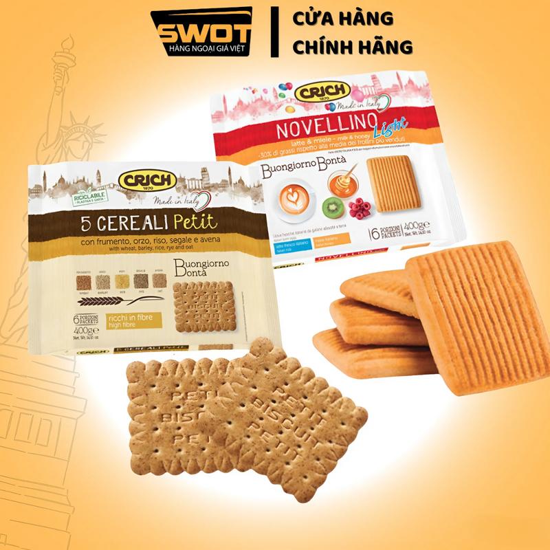 Bánh Quy Crich Cookie 400Gr Cao Cấp Chính Hãng Italy, Ăn Vặt thơm ngon đậm vị với banh quy trình hiện đại dinh duong crinkle cookie Food Snack - SWOT
