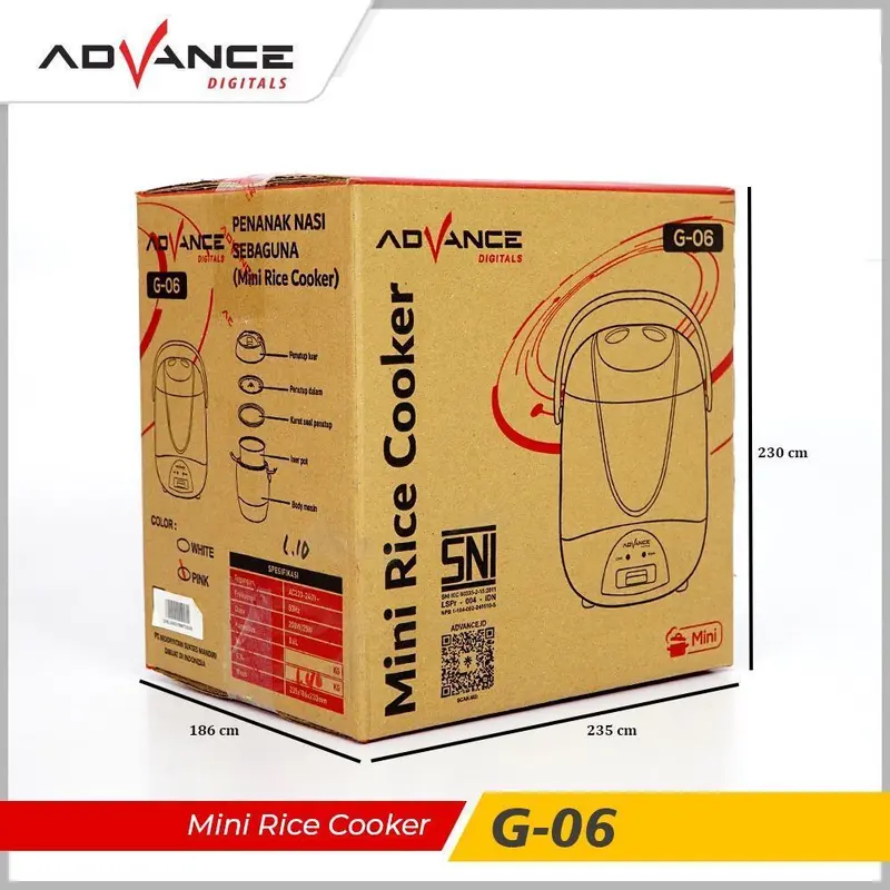 Advance G-06 Mini Rice Cooker Listrik Travel, kapasitas 0.6 liter, Anti lengket, Cocok Untuk Nasi dan Bubur 5