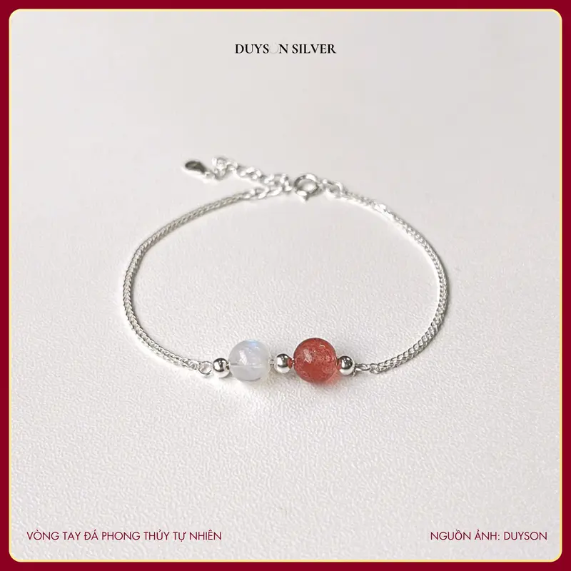 Vòng tay bạc nữ Duyson Silver mix 2 hạt Đá phong thủy Tự Nhiên, Lắc tay bạc nữ đính đá tự nhiên trợ năng lượng LTPT2 5