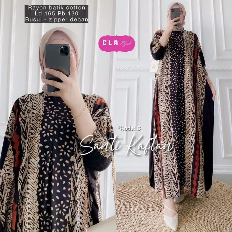 Kaftan Batik Cap Encim Sogan Malaman Size Jumbo XXXL Busui Lengan 7/8 Rayon Premium By Batik A W / Kaftan Jumbo