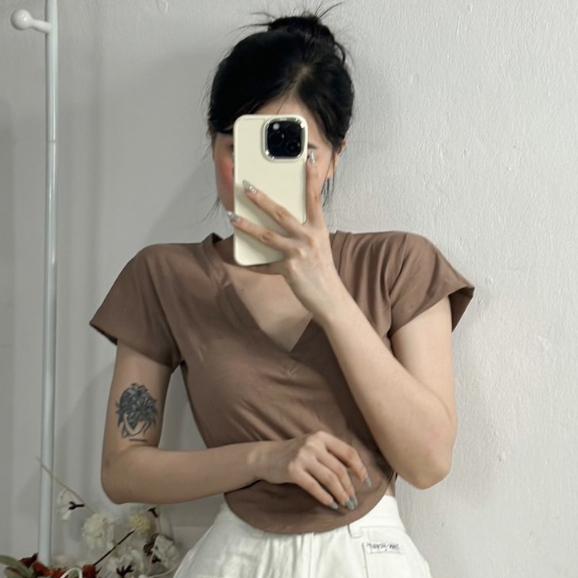 Áo croptop tay hến chất thun thun cotton kiểu dáng basic 5