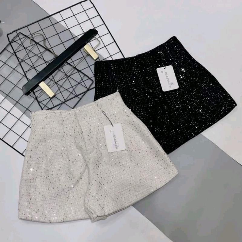 M10 Quần short dạ kim sa bling bling xinh xắn, sang trọng. Nữ Pants Women Đen