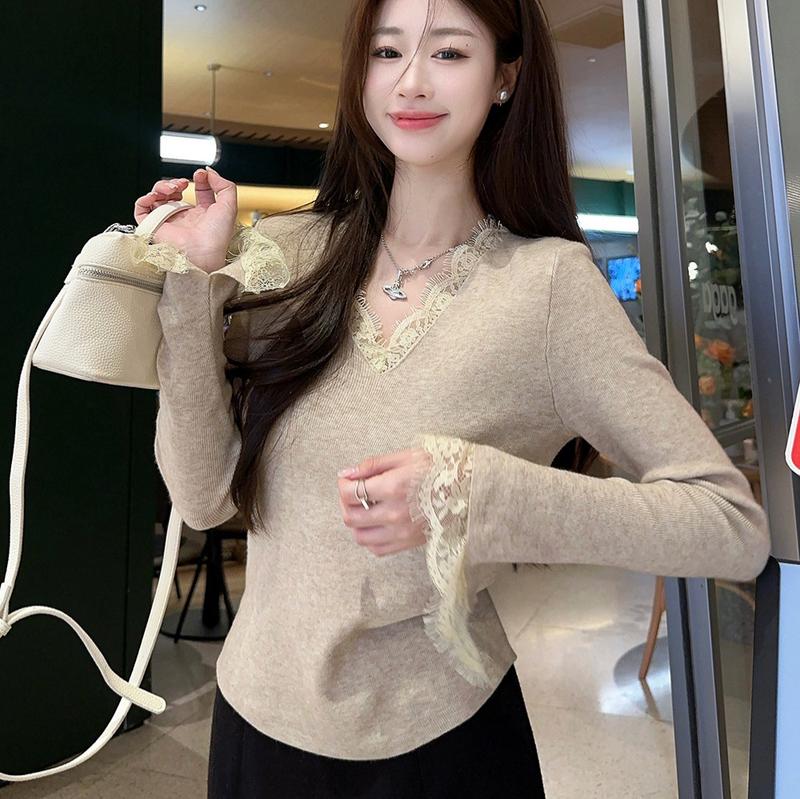 Product Introduction of Đồ Len Cổ Chữ V, Phong Cách Dễ Thương Và Gợi Cảm, Dành Cho Nữ, Thích Hợp Cho Mùa Thu Và Mùa Đông, Áo Sơ Mi Lớp Nền Mỏng Thanh Lịch, Có Thể Mặc Làm Áo Cánh Bên Trong Top Women Màu Đen 5
