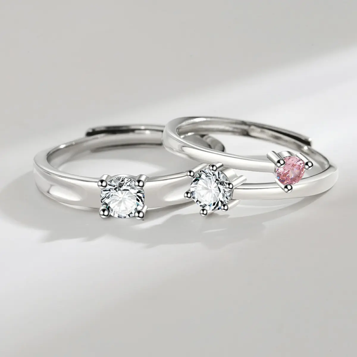 LINXIQIN 2pcs His and Hers Wedding Ring Sets Couples Engagement Rings Women and Men 925 Sterling Silver AAA Cubic Zirconia Couple Rings Adjustable