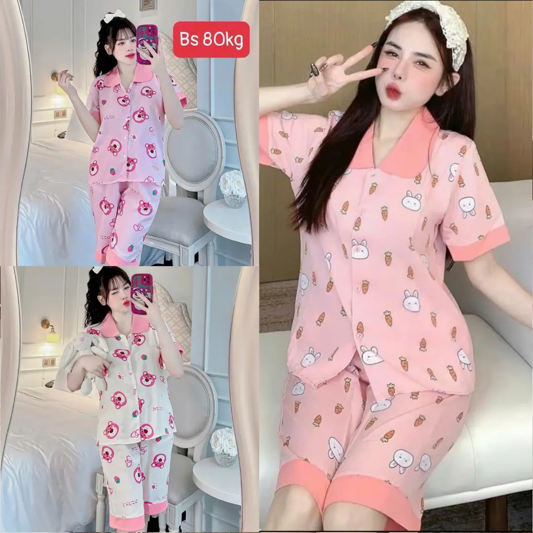 Combo 3 bộ Pijama (Áo Cộc-Quần Lửng)-Họa Tiết Phối Viền-Nhiều Mẫu Mã-Phù Hợp Mặc Nhà-Women