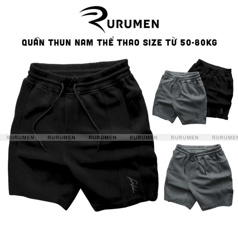 Quần Nam Short Thun RURUMEN Quần Thun Nam Thêu Logo Chữ Cao Cấp Màu Đen, Xám Chuột 1