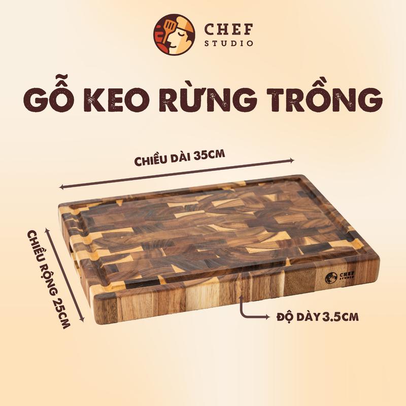 Thớt gỗ Keo gỗ Tràm chặt Chef Studio cao cấp hình chữ nhật 25x35 độ dày 3.5cm dùng cho cắt thái và băm chặt thớt gỗ thớt gỗ