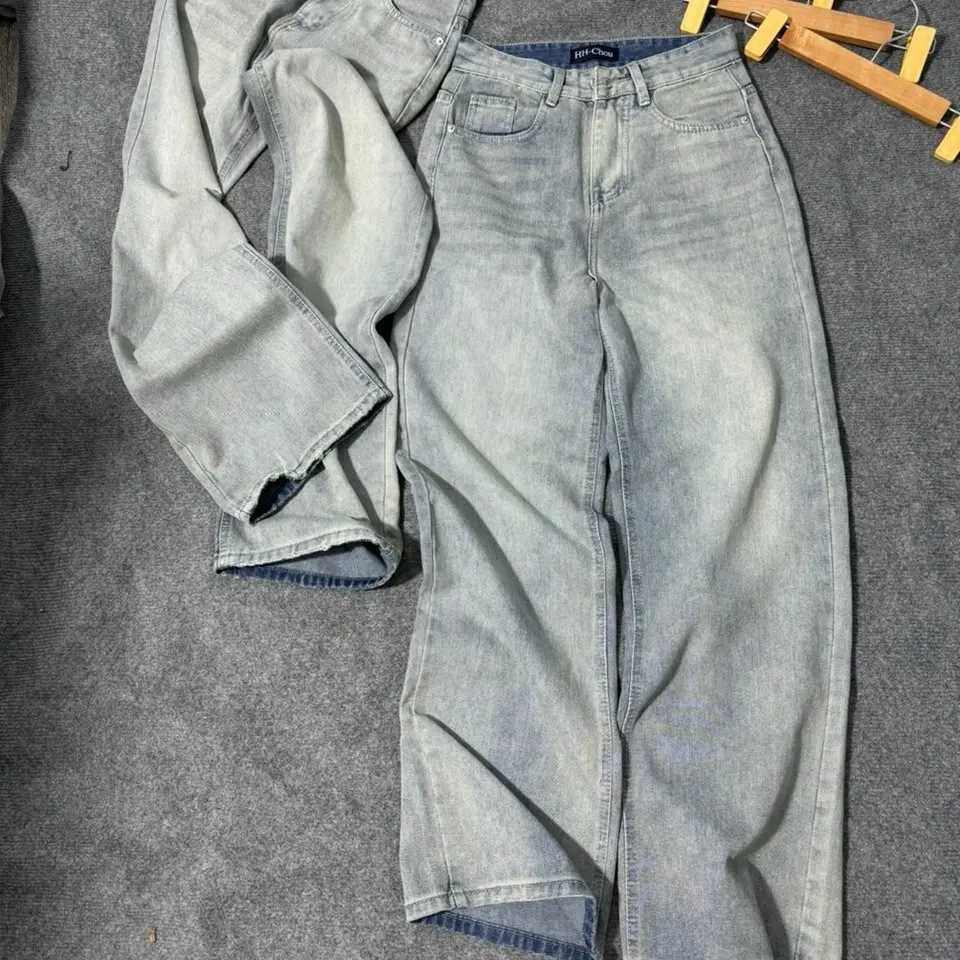 (S-2Xl) HHCHOU- Quần Jeans Suông Trơn Màu Bạc Mới Chất Jeans Vải Qc mềm H3456 Women Pants | BigBuy360 - bigbuy360.vn
