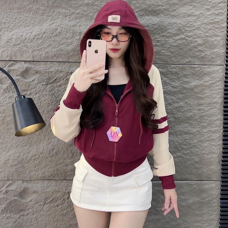 QUỲNH NHI - Áo Khoác Thun Gân Raplang Sọc Đôi (SD3) 6 Túi, Nón To, Túi Khoá Kéo, Vải Dày Mát