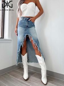 Women's Vintage Washed High Waist Denim Skirt, Fashion Casual Skirt for Daily Outdoor Wear, Ladies Bottoms for Spring Fall