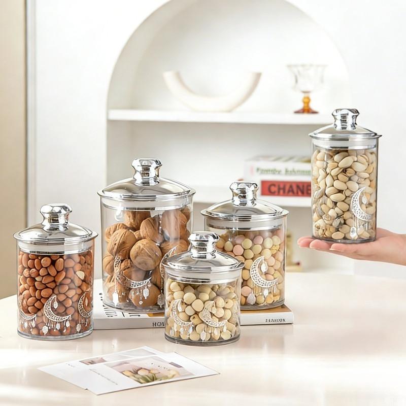 PERFECT 3Pcs/Set Toples Penyimpanan Toples Kue Lebaran Ramadan Look Mewah Aesthetic Snack Toples Penyimpanan Toples Emas Full Tutup Kedap Udara