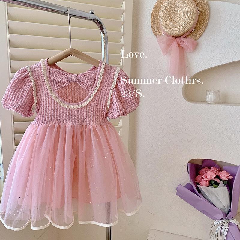 [SALE LẺ SIZE] Váy công chúa nơ sau phối ren đen/hồng 12-24kg 6