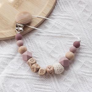 Wooden Beads & Silicone Beads Baby Pacifier Chain, Baby Teething Relief Pacifier Holder Clip, Soother Chain, Teether Toy for Infant