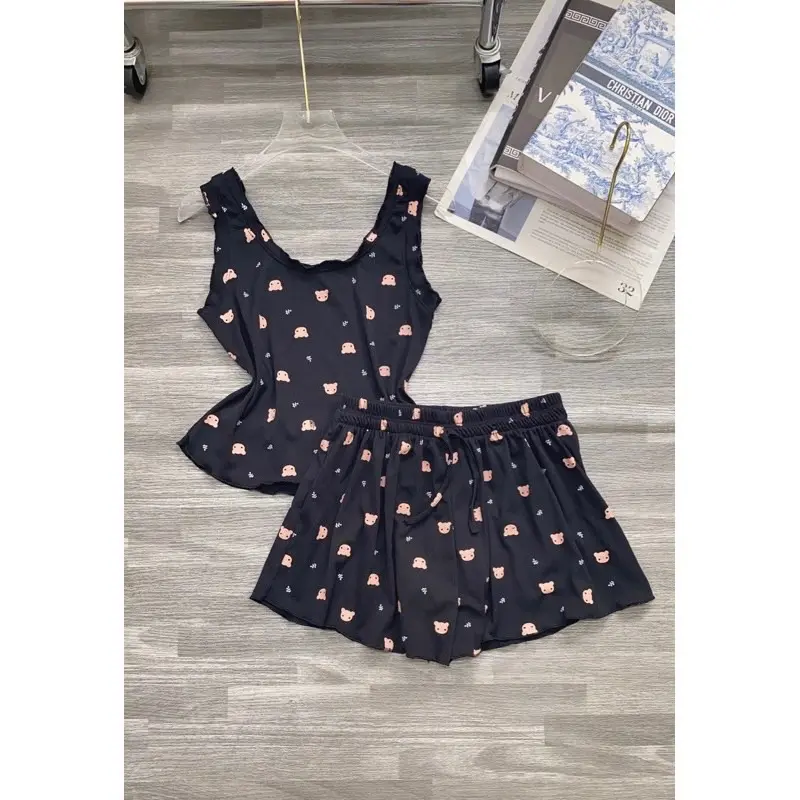 ￼Bộ ngủ pijama Ba Lỗ quần đùi chất thun gân mịn mát dễ thương form dưới 58kg 4