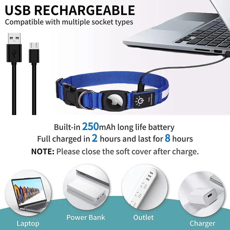 Vòng Cổ cho chó Led, dành cho Apple Airtag và GPS, không thấm nước, có thể sạc bằng USB, vòng cổ phát sáng, thích hợp cho thú cưng, Vỏ theo dõi Tag Air 4
