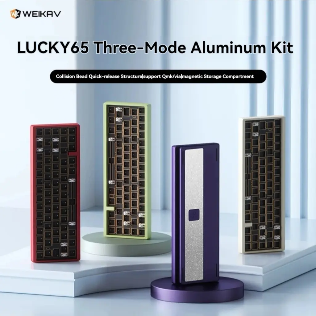 WEIKRV Lucky65V2 Aluminum Mechanical Keyboard Kit 3mode Support QMK/VIA RGB Quick Disassemble for Win/Mac Office Gaming Keyboard Barebone