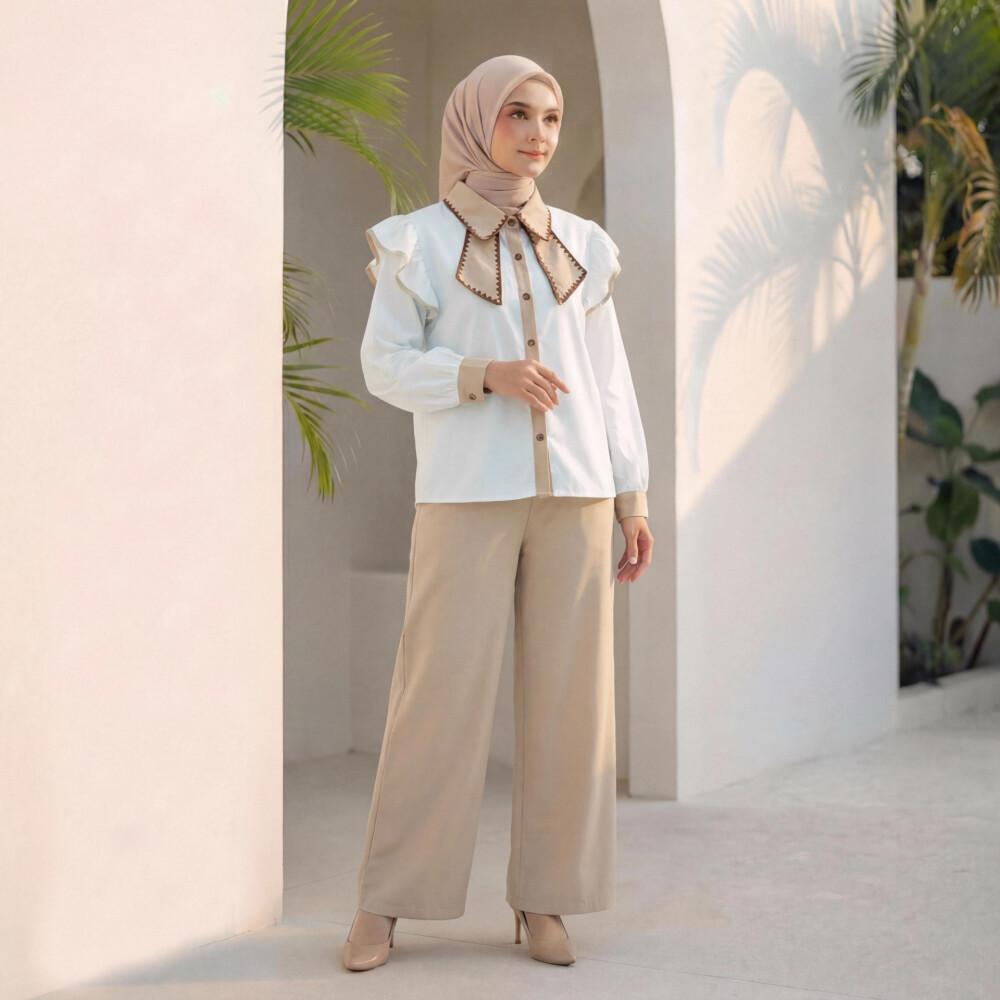 Asaya Setelan dua potong atasan dan celana longgar dengan kombinasi warna yang stylish dan terbaru.