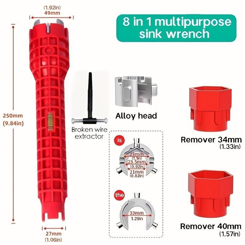8 in 1 Multifunctional Water Tank Wrench, Multipurpose Bathroom Sink Wrench, Durable Wrench with Rubber Handle, Bathroom Installation & Repair Tool, Hardware 1