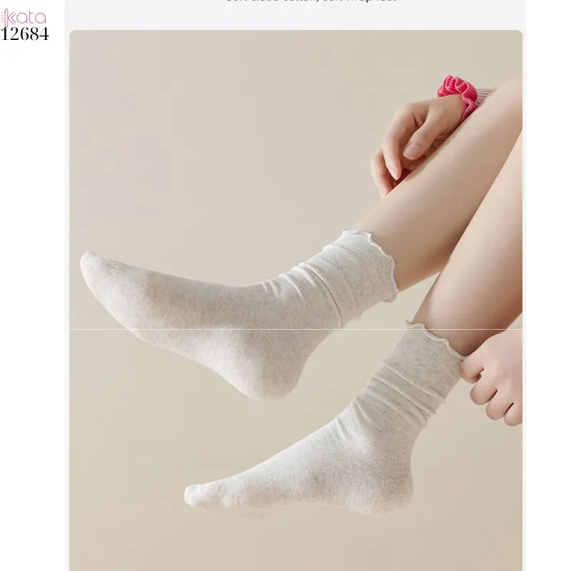 Tất retro viền ren 100% cotton thấm hút mồ hôi tốt,tất mỏng thu đông 12684 4