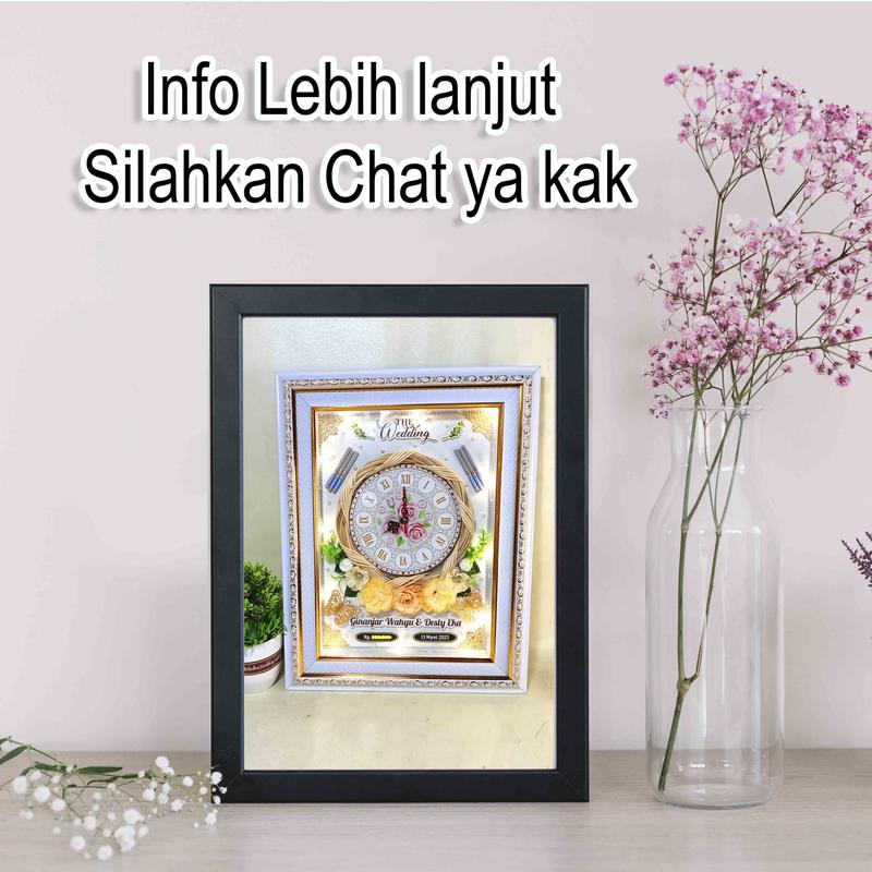 Bingkai Foto 3D/ Bingkai Pernikahan Jam Rotan Modern Dipasang di Dinding 2