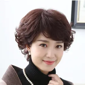 Wig Women's Short Wig Short Hair Breathable Middle aged and Elderly Mom Hair Cover Middle aged Wig Old Lady Real Hair Hat