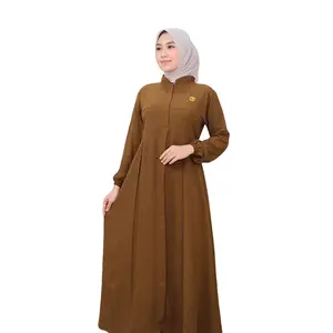 Baju Wanita GAMIS SALWA crinkle airflow premium termurah abaya terbaru Cantik Karet Muslim Panjang Navy Dewasa Nyaman Kerah Manset Maroon Kancing remaja