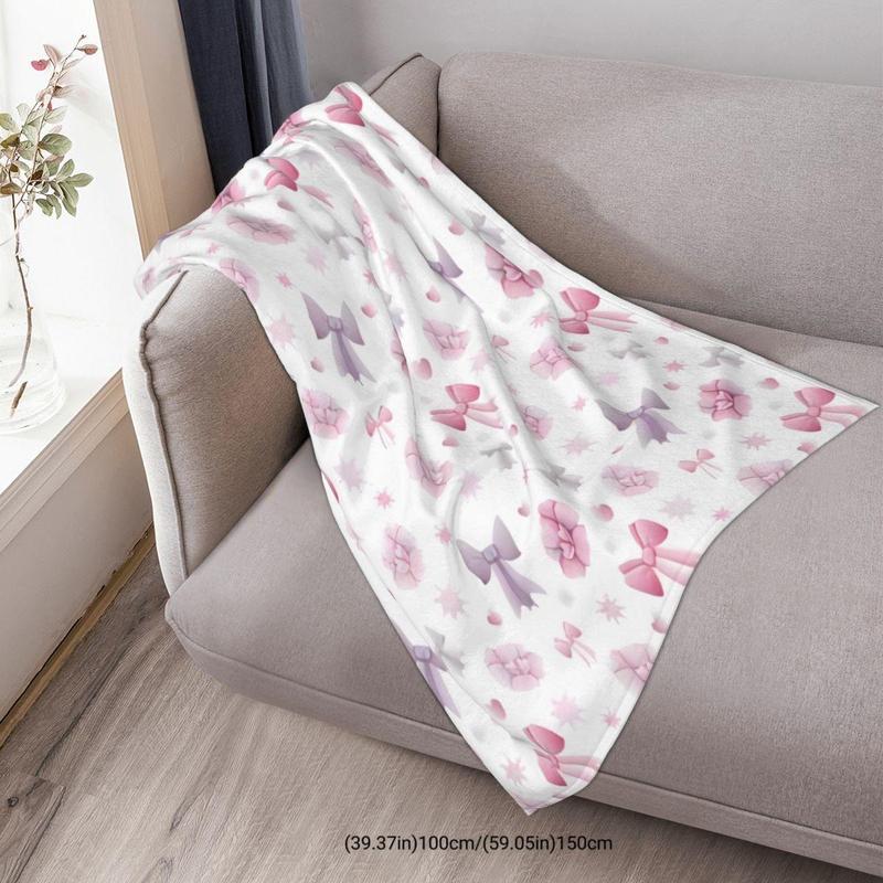Bow Pattern Blanket, 1 Count Soft Throw Blanket, Air-conditioned Room Blanket, Warm Nap Blanket for Home Office Travel Camping, Valentine's Day, gift for her 7