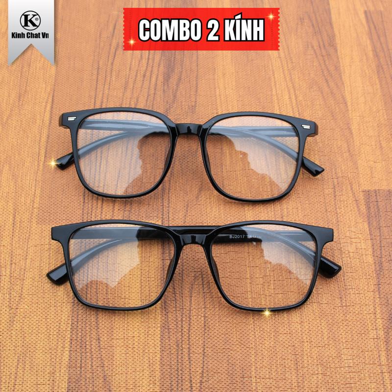  Combo 2 kính giả cận gọng vuông thời trang - Kính giả cận nam nữ chống bụi chống ánh sáng xanh - Gọng nhựa trong suốt & đen basic KC97 