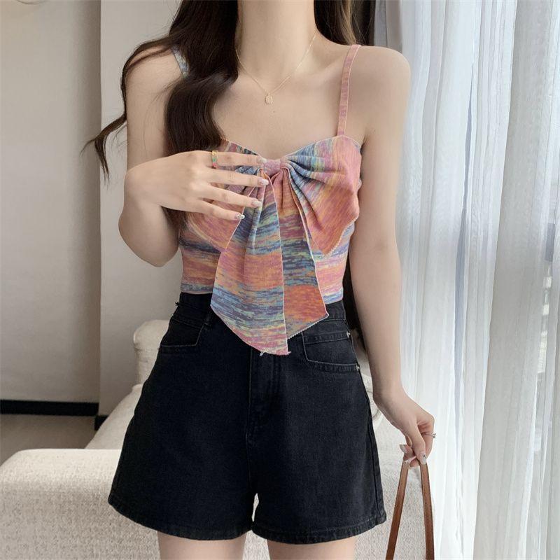 Product Introduction of Sweet and Spicy Style Striped Small Sling Vest Women's Summer Inner Wear Outer Wear Design Sense Niche Bow Sleeveless Short Top turtleneck  tank Lingerie Plaid Spaghetti Strap tank  top camisole  tops baby  tee 29