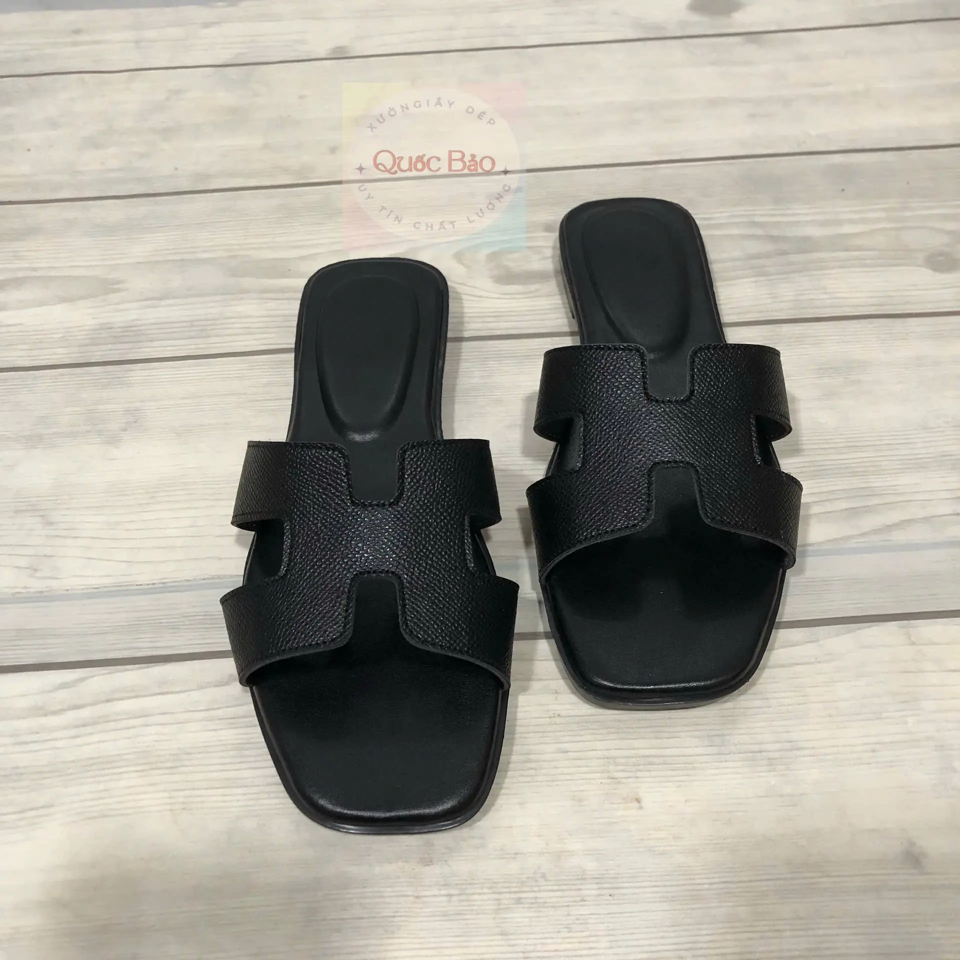 Dép lê nữ chữ HỜ màu đen thời trang linh hoạt size 35-39 - Slipper DéP Women Hoa Có Quai