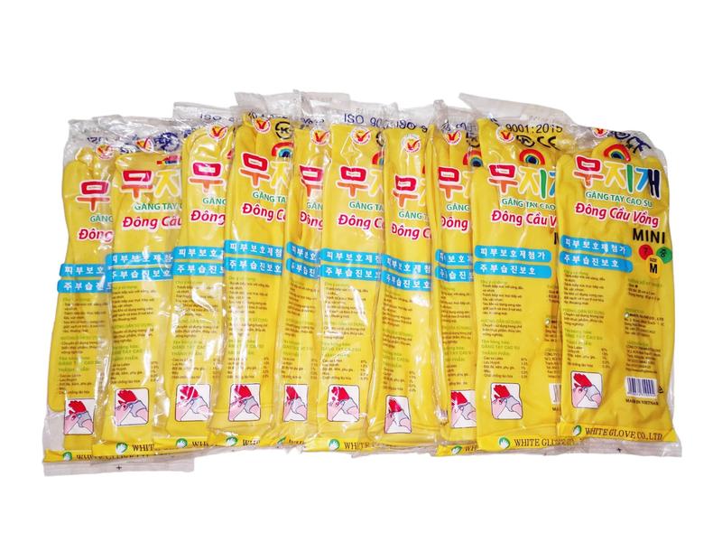 Bịch 10 đôi găng tay cao su Đông Cầu Vồng dài 26cm size M-S