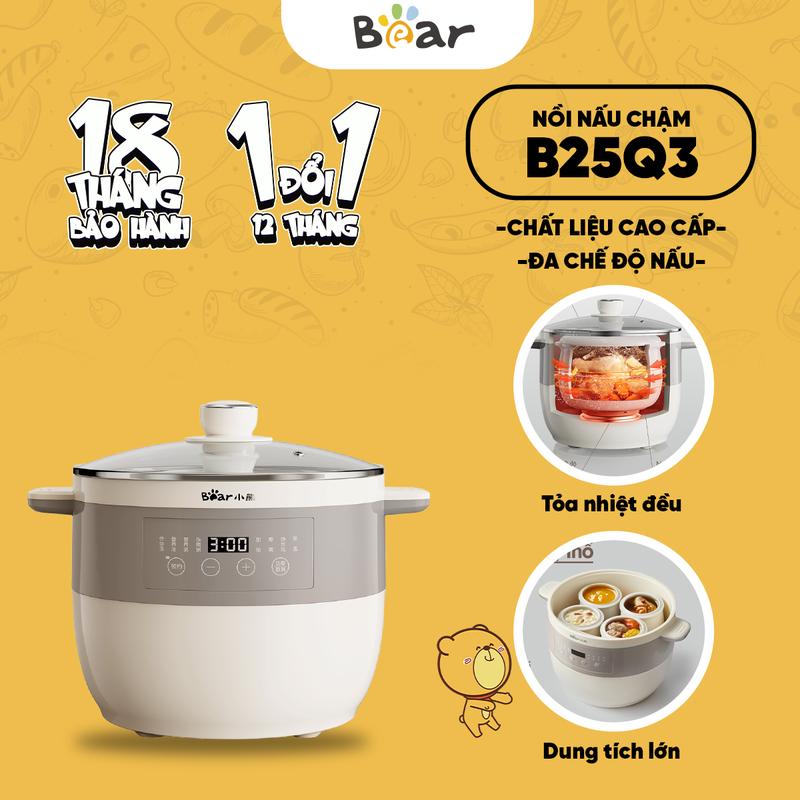 [KOC] Nồi nấu chậm Bear 2.5L DDZ-B25Q3 - 5 thố - Kèm xửng hấp