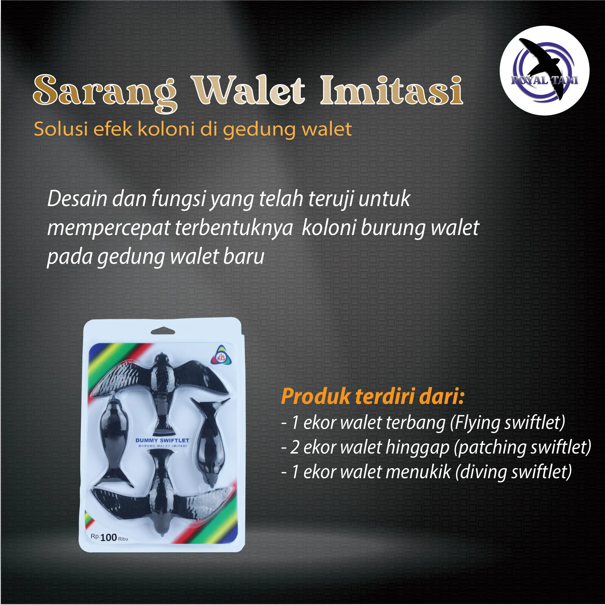 Burung Walet Imitasi / Dummy Swiftlet | Burung Walet Palsu | Dummy Walet | Perlengkapan Walet | Perlengkapan Gedung Walet