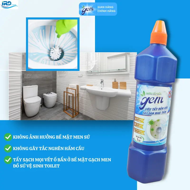 [GEM] Mua 1 Tặng 1 Nước tẩy Bồn Cầu chai 1L, Tẩy sàn nhà tắm, tẩy trắng gạch men nước  tẩy  nhà  vệ  sinh 1
