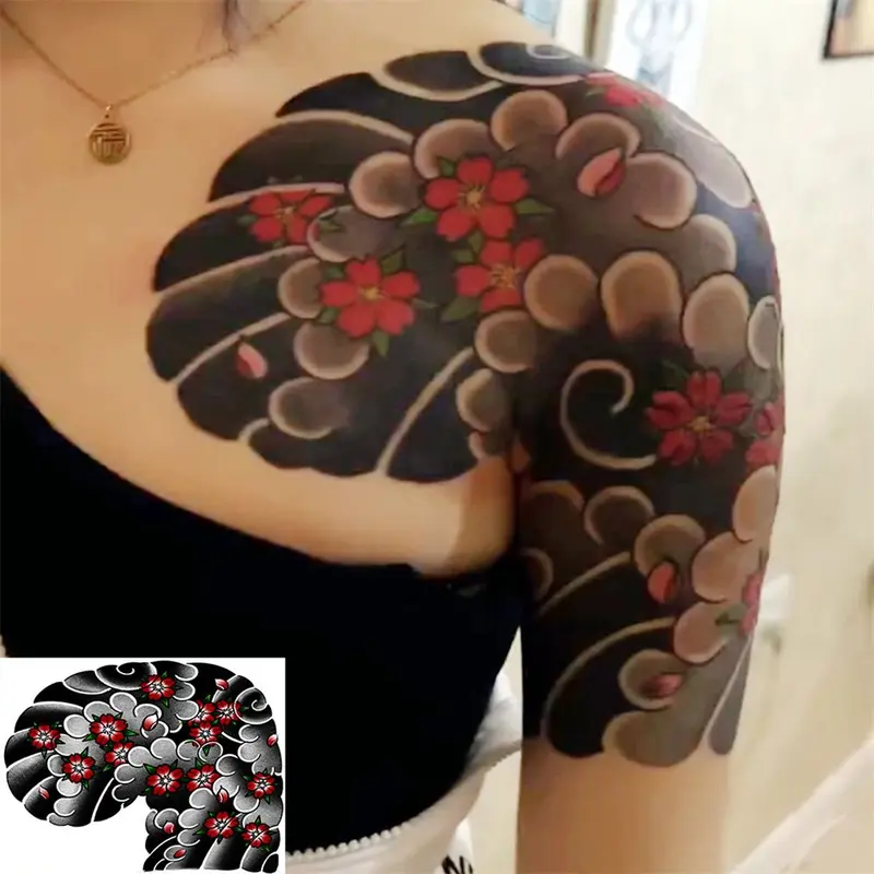 Giấy Dán Hình Xăm, Phong Cách Anime, Hình Xăm Nửa Móng Tay, Thiết Kế Hoa Và Rồng, Lâu Trôi, Thích Hợp Cho Ngực, Sinh Nhật Và Dascillidae, Thích Hợp Cho Nam Và Nữ, Không Thấm Nước 4