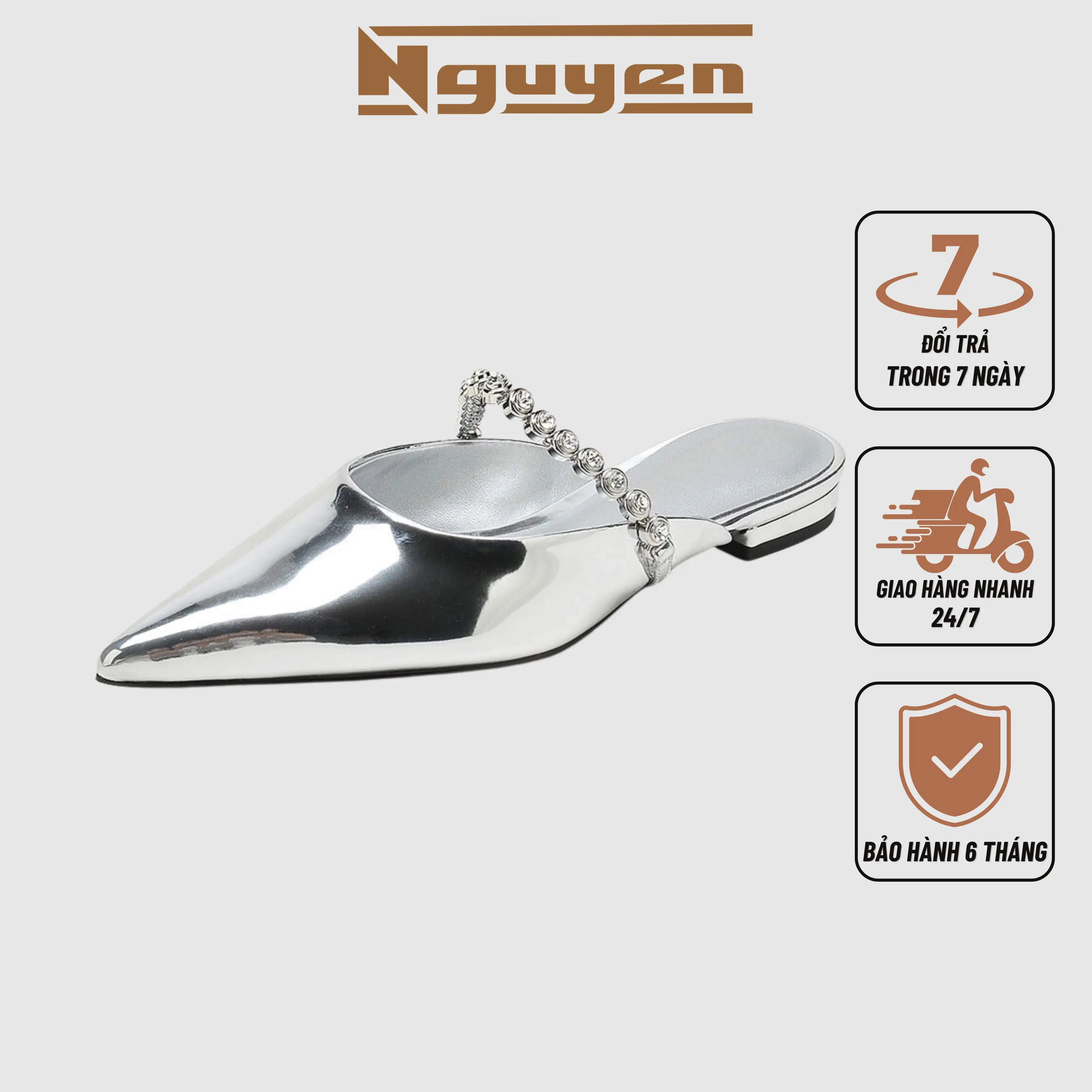 Giày dép nữ sục bệt đế cao 2cm trang trí quai ngang đính đá Nguyễn Gia-N122 DéP Shoes Women