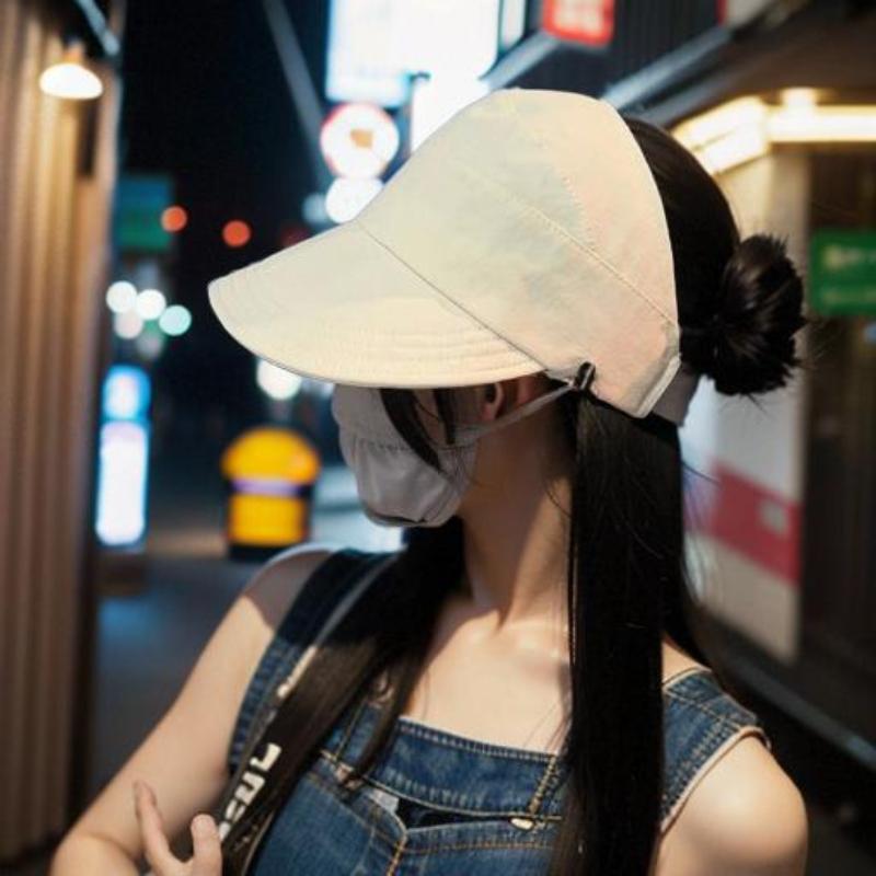 Mũ Chống Nắng, Nửa Đầu Hàn Quốc, Mũ Bucket Đi Bộ Đường Dài Hai Vai, Mũ Mềm Vành Lớn, Thời Trang, Làm Bằng Bông, Thích Hợp Cho Các Hoạt Động Thường Ngày Mũ Lông Ngựa, Mũ Tai Xếp Ly Cho Nữ 4