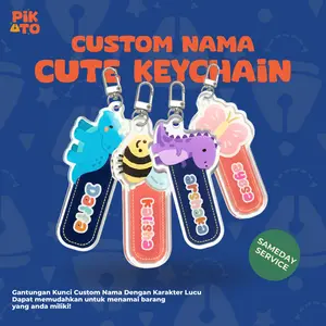 PIKATO Gantungan Kunci Custom Nama Karakter Lucu Premium Acrylic Keychain UV Print