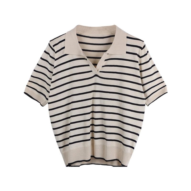 Product Introduction of BLOUSE WANITA KOREA STRIPE Hitam Navy Baju rajut salur wanita Atasan knitwear basic 19